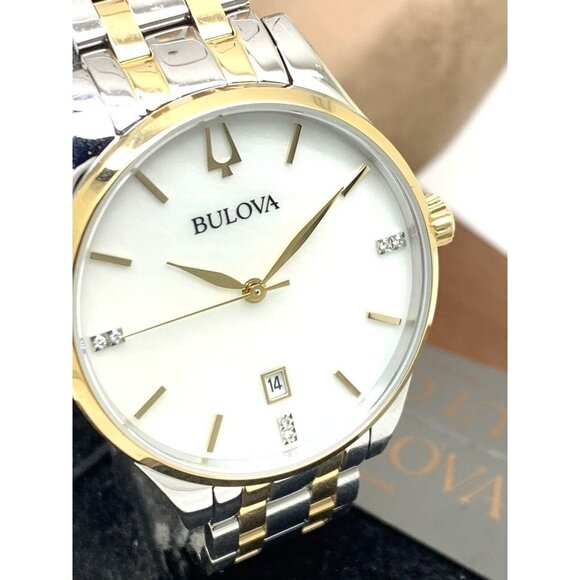 Bulova Women's Watch 98P201 Quartz Diamond Mother of Pearl White Dial Tw… - Picture 12 of 13